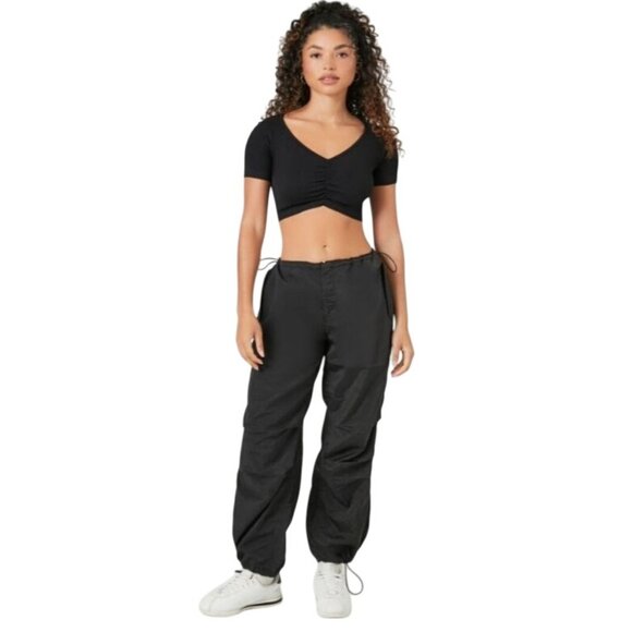 NEW Almost Famous Black Nylon Parachute Pants Toggle Joggers, Size L - Picture 4 of 16